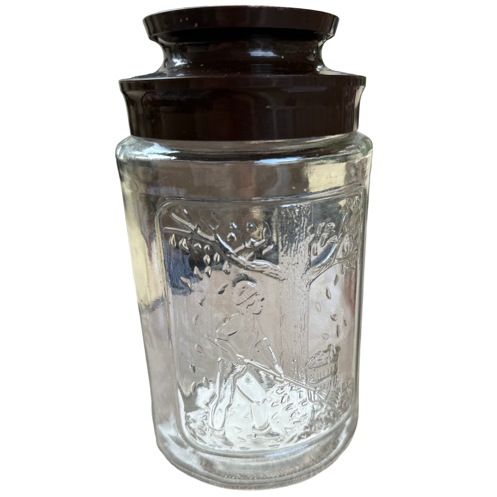 Vintage Anchor Hocking Autumn Four Seasons Glass Canister Jar Brown Lid 1970s